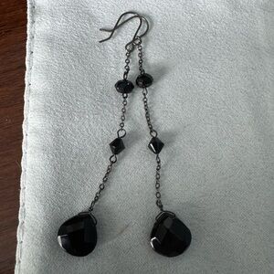 Black Teardrop Chain Earrings with Beads